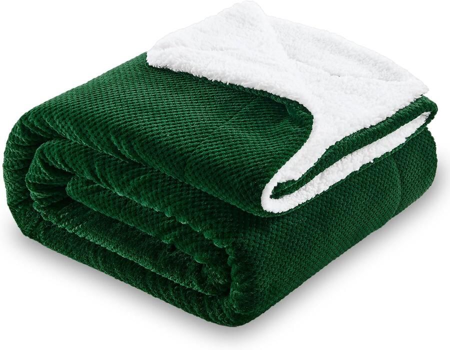 SOCHOW Waffle Sherpa Fleece Deken Superzachte Zachte Warme Lichtgewicht Omkeerbare Pluche Deken voor Bed Bank en Bank 150 x 200 cm Bosgroen
