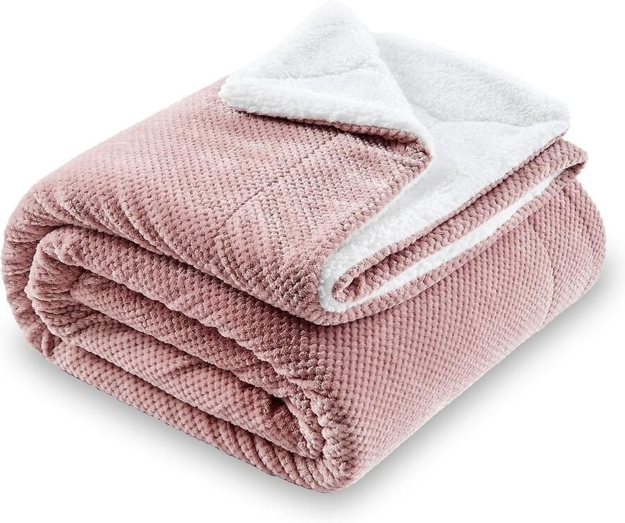 SOCHOW Waffle Sherpa Fleece Deken Superzachte Zachte Warme Lichtgewicht Omkeerbare Pluche Deken voor Bed Bank en Bank 220 x 240 cm Grijs Roze
