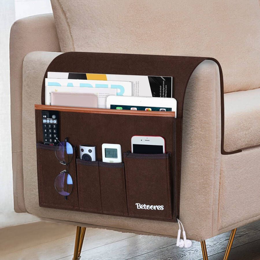 Sofa armleuningen organizer sofa organizer bedtas om op te hangen vilt hanging organizer tas met 5 vakken voor bank stoel bed reling bureaus toonbank kast TV koffie bruin