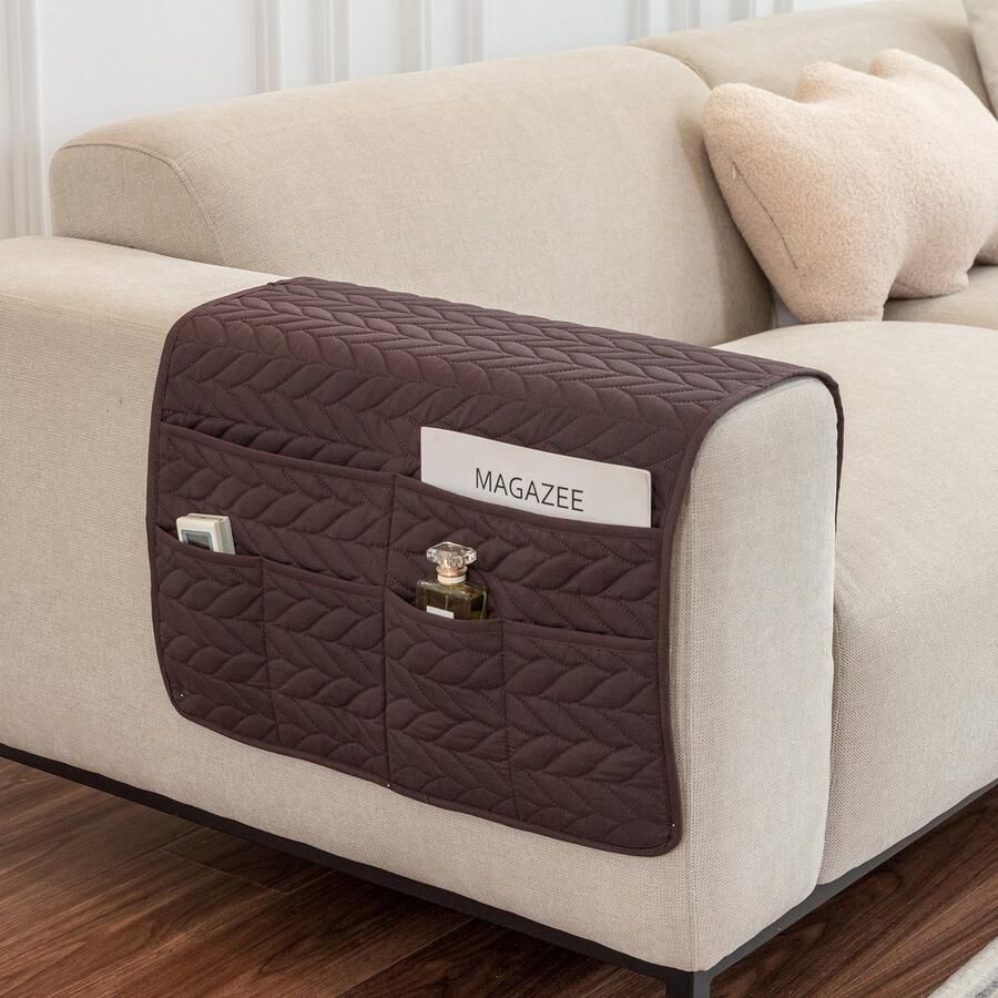 Sofa Armleuninghoes 1-delige set Verwijderbare meubelarmleuningbeschermer Opbergdoos voor afstandsbediening van de bank Met 6 opbergvakken Spatwaterafstotend Voor decoratie en organisatie van meubels 90x50cm Korenaar-donkergrijs - Foto 3