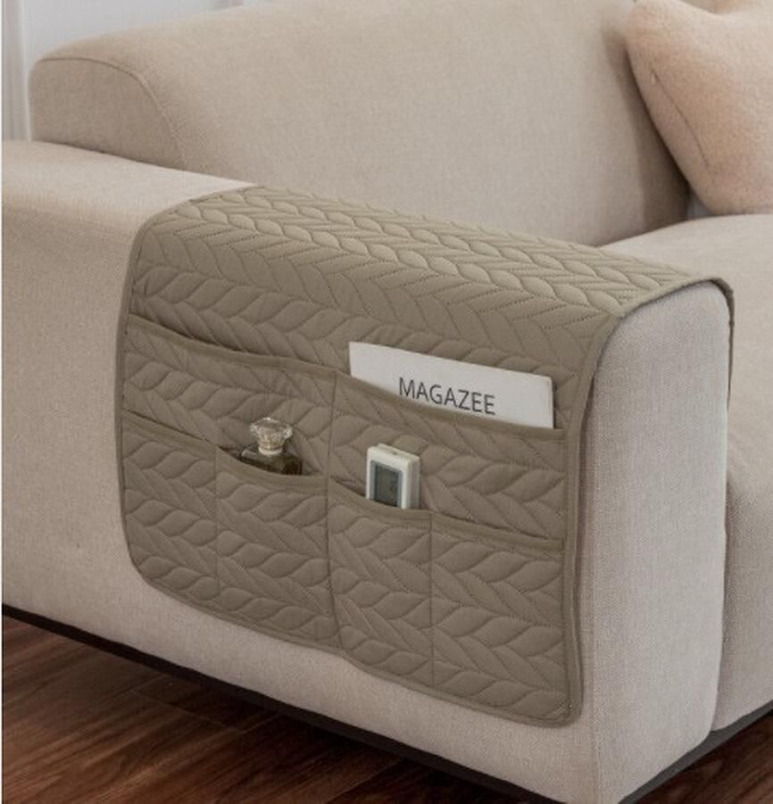 Sofa Armleuninghoes 1-delige set Verwijderbare meubelarmleuningbeschermer Opbergdoos voor afstandsbediening van de bank Met 6 opbergvakken Spatwaterafstotend Voor decoratie en organisatie van meubels 90x50cm Korenaar-donkergrijs - Foto 5