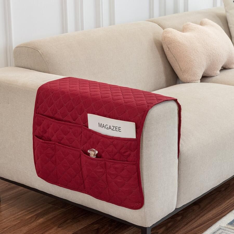 Sofa Armleuninghoes 1-delige set Verwijderbare meubelarmleuningbeschermer Opbergdoos voor afstandsbediening van de bank Met 6 opbergvakken Spatwaterafstotend Voor decoratie en organisatie van meubels 90x50cm Korenaar-donkergrijs