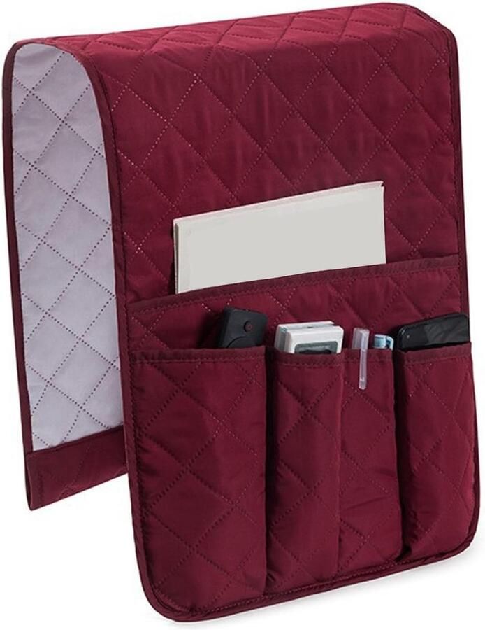 Sofa Armrest Organizer met 5 Zakken Dubbelzijdige Waterdichte Opbergtas voor TV Afstandsbediening Tijdschriften Boeken Kranten Telefoon Opbergtas Wijnrood 88*32.5cm