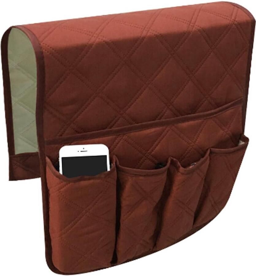 Sofa Armrest Organizer met 5 Zakken Dubbelzijdige Waterdichte Opbergtas voor TV Afstandsbediening Tijdschriften Boeken Kranten Telefoon Opbergtas Bruin 88*32.5cm