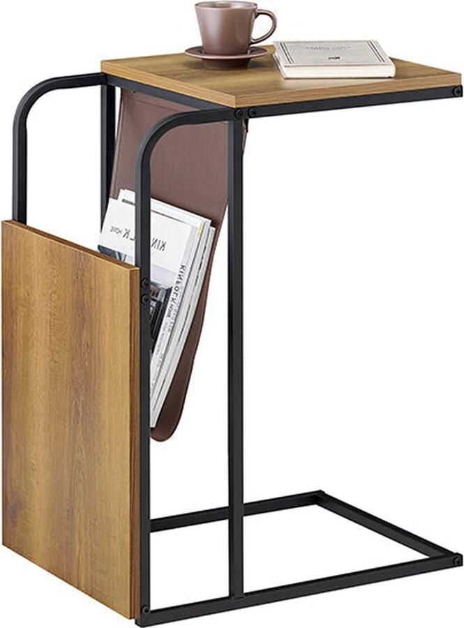 Rootz Living Rootz Sofa Bijzettafel Dubbele bladen Lichtgewicht en draagbaar Leren zak PB(E1) 36 cm x 65 cm x 50 cm