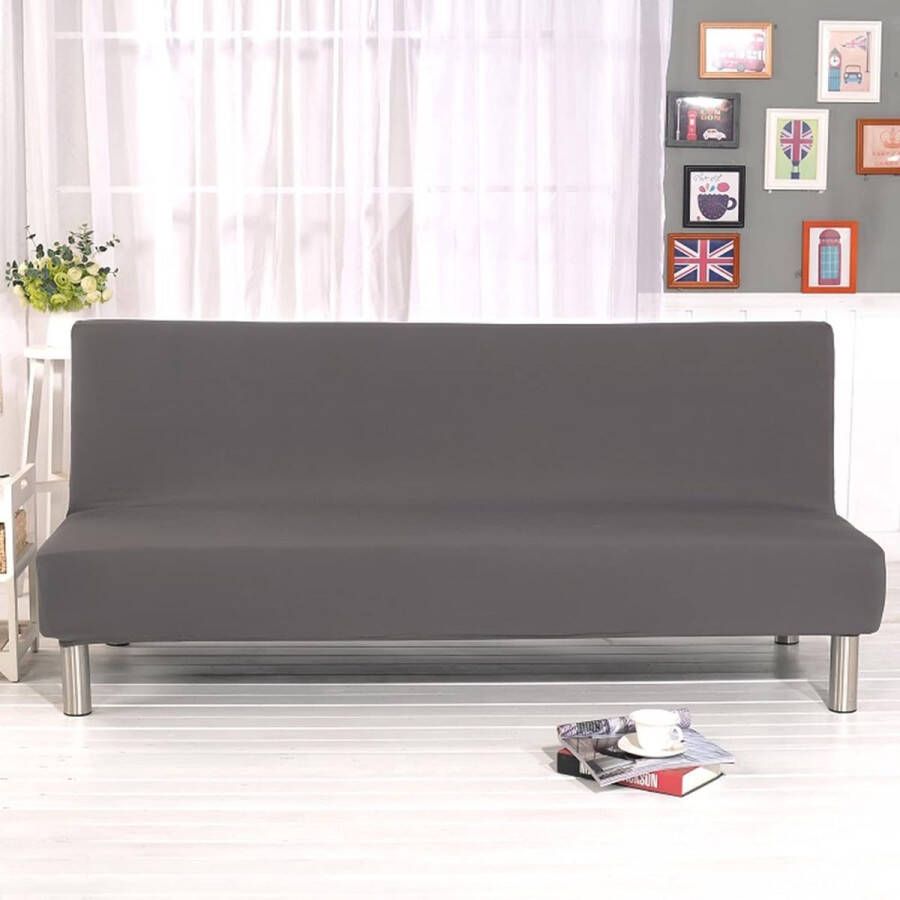 Sofa Cover 3-Seater Without Armrest Stretch Sofa Cover without Armrest Sofa Throw Sofa Cover Stretch Bed Couch Protective Cover Plain for Folding Couch without Armrests (Grey)