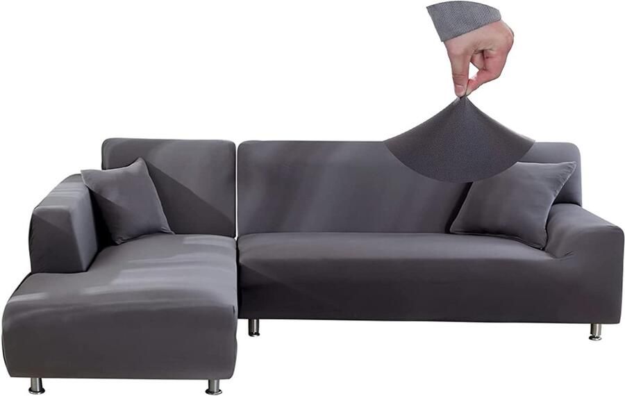Sofa Cover Set van M2 + M3 grijs Bankhoezen Voor Hoekbank Bankbeschermer Hoekbank stretch