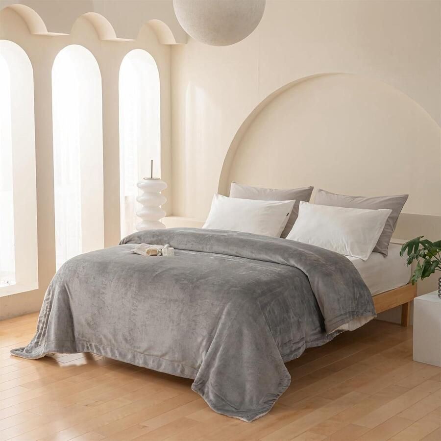 Sofa deken 130 x 150 cm pluizige fleece sherpa deken bank sprei reisdeken zacht machinewasbaar grijs eenpersoons