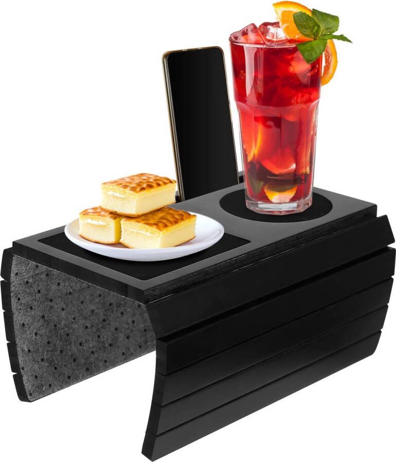 Sofa dienblad van bamboe banktafel voor armleuning met antislip flexibel voor bank vaste en vierzijdige armleuningen (zwart)
