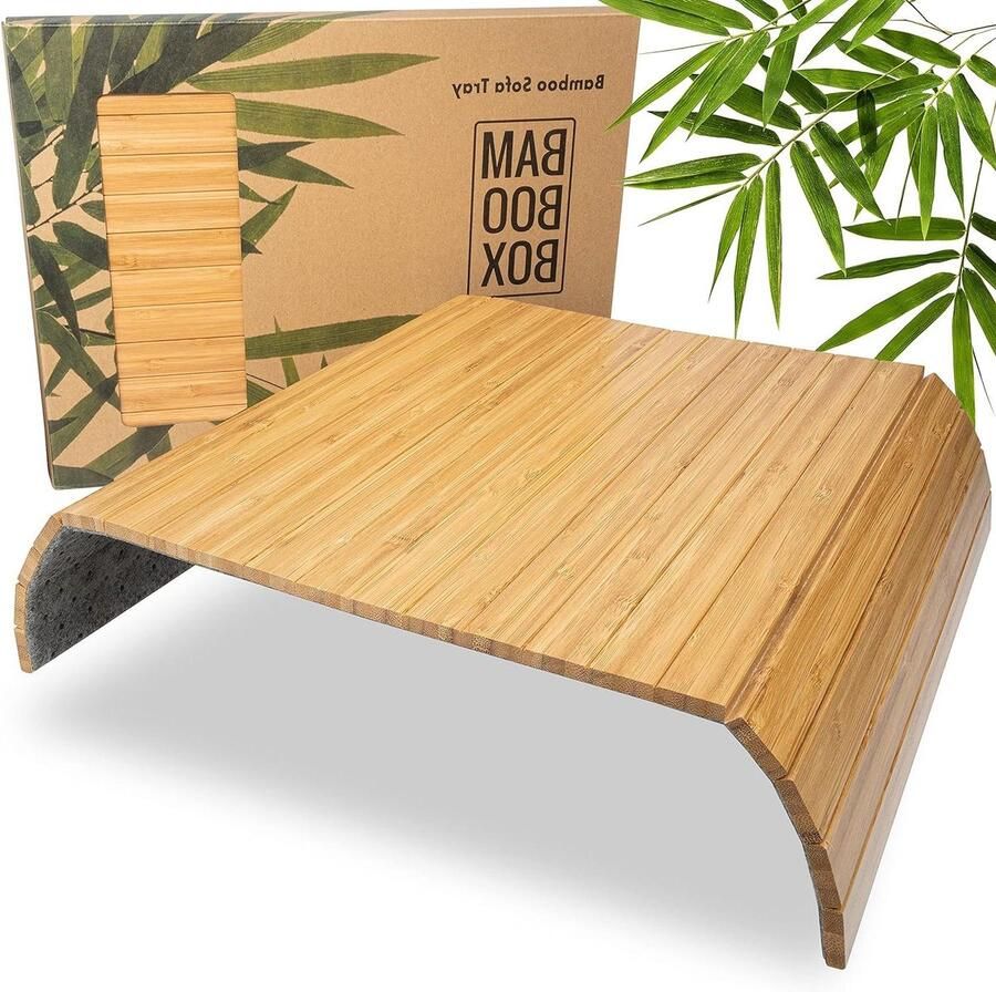 Sofa Dienblad Van Bamboe Flexibel Bankdienblad voor Armleuning Natuurlijke Kleur