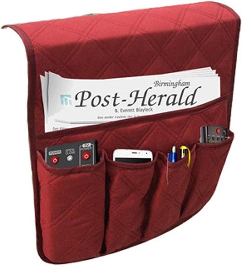 Sofa Armrest Organizer met 5 Zakken Dubbelzijdige Waterdichte Opbergtas voor TV Afstandsbediening Tijdschriften Boeken Kranten Telefoon Opbergtas Wijnrood 88*32.5cm - Foto 2