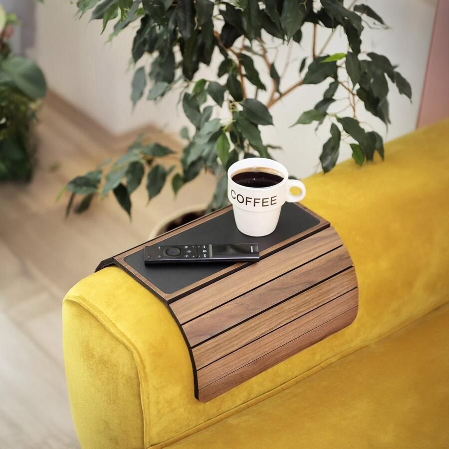 Sofa Organizer Bruin Flexibel Armleuning Dienblad Duurzaam bamboe Anti slip Edge Houten Opvouwbare Bijzettafel Placemat Sofa Edge Draagbare