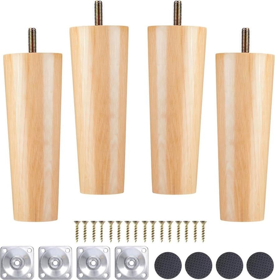 Sofa reservepoten 4 stuks verpakking meubelpoten van hout tafelpoten van hout met schroeven en viltglijders meubelpoten van hout houtkleur van eiken voor stoelen en bank (8 cm rood)