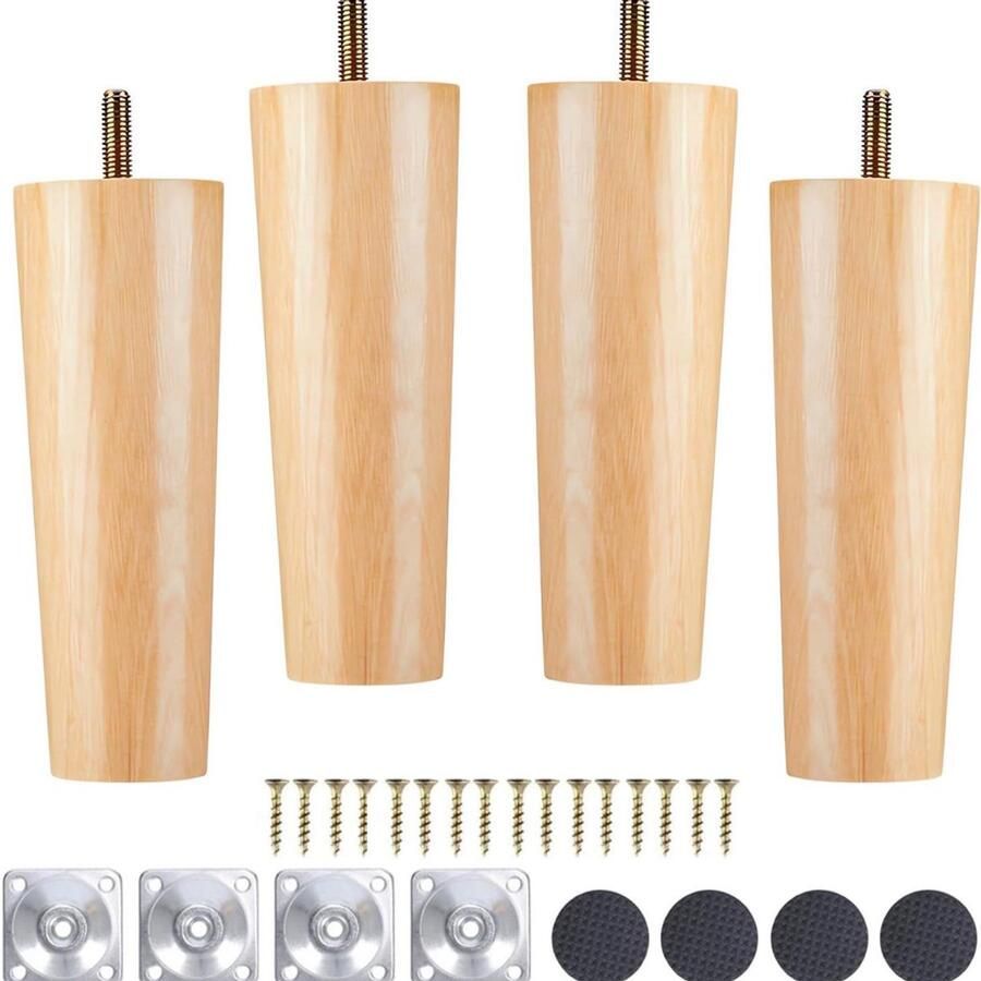 Sofa reservepoten 4 stuks verpakking meubelpoten van hout tafelpoten van hout met schroeven en viltglijders meubelpoten van hout houtkleur van eiken voor stoelen en bank (8 cm rood)