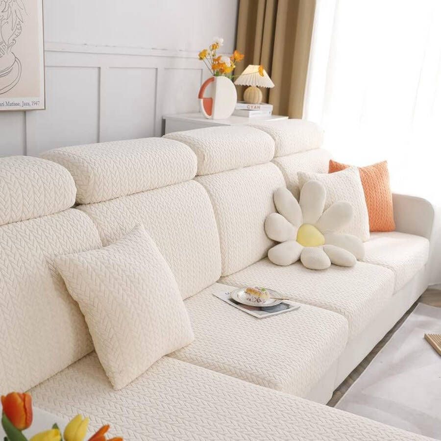 Sofa Zitkussen hoezen universele stretch bankhoezen bankhoes L-vorm zachte bankhoes voor bank chaise hoezen kussenbeschermers voor bank (beige tarwe)