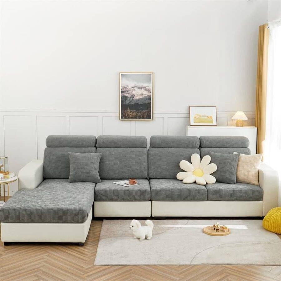 Sofa Zitkussen hoezen universele stretch bankhoezen bankhoes L-vorm zachte hoes voor bank chaise hoezen bankkussenbeschermers (grijs koekje)