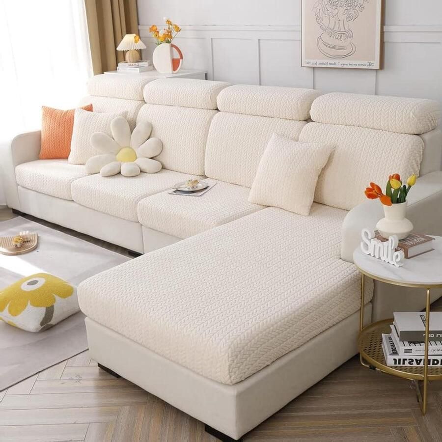 Sofa Zitkussen Hoezen Universele Stretch Bankhoezen Beige Tarwe Zacht en Beschermend
