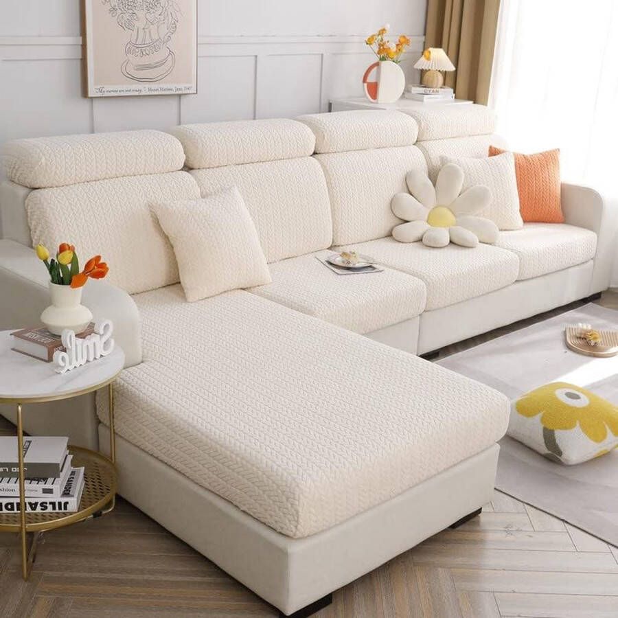 Sofa Zitkussenhoes Universele Stretch Bank Beschermhoezen Bank Zitkussenhoes L-vorm Zachte Bank Zitkussenhoes Bank Chaise Hoezen Bank Kussenbeschermer Hoezen (Beige Tarwe)