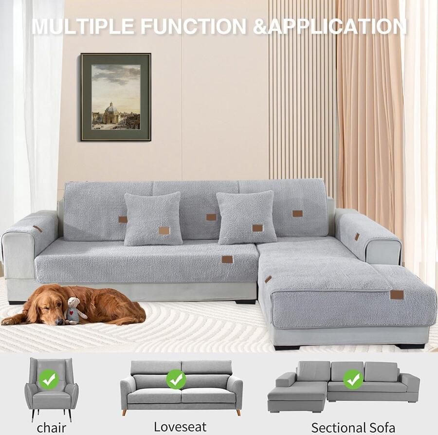 Sofahoes hoekhoes voor 1 2 3 4-zitsbank L-vormige bankhoes fluwelen bankbescherming antislip hoes voor chaise longue wasbaar voor sectionele bank (Grijs 70 x 180 cm Rechthoekig) - Foto 2