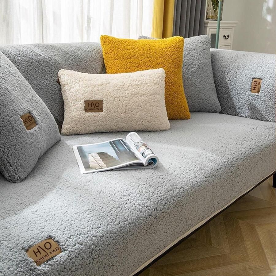 Sofahoes L-vormig beschermt en verfraait 1 stuks Grijs fluweel 90 x 240 cm