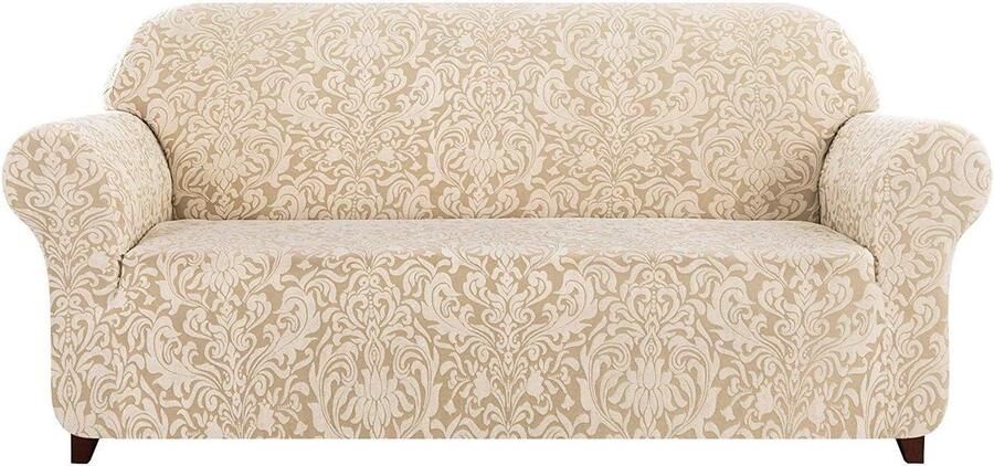 Sofahoes Stretch Bankhoes Jacquard Meubelbeschermer 2-Zits Beige patroon Elastisch