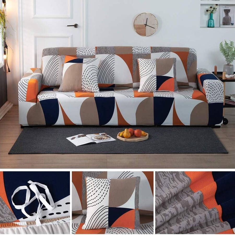 Sofahoezen 1 2 3 4 Zits Bankhoes Stretch Bankhoezen Moderne Eenvoud Bankhoezen Stretch Bankhoezen Meubelbankbeschermer(Kleurrijk-Geometrisch Patroon 2 Zits)