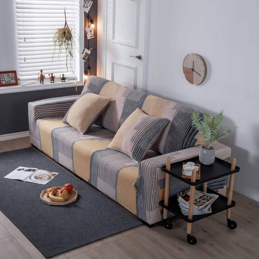 Sofahoezen 1 2 3 4 Zits Bankhoes Stretch Bankhoezen Moderne Eenvoud Bankhoezen Stretch Bankhoezen Meubelbankbeschermer(Kleurrijke-Lijnen 3 Zits)