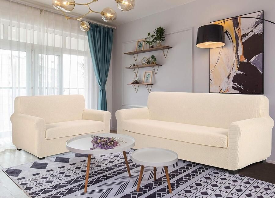 Sofahoezen+Kussenhoes Bankhoes 4-Zits Meubelbeschermer Stretch Sofahoezen Bankhoezen Tweezits Bankhoes Meubelhoes voor bankJacquard Bankhoes(4-Zits Lvoor)