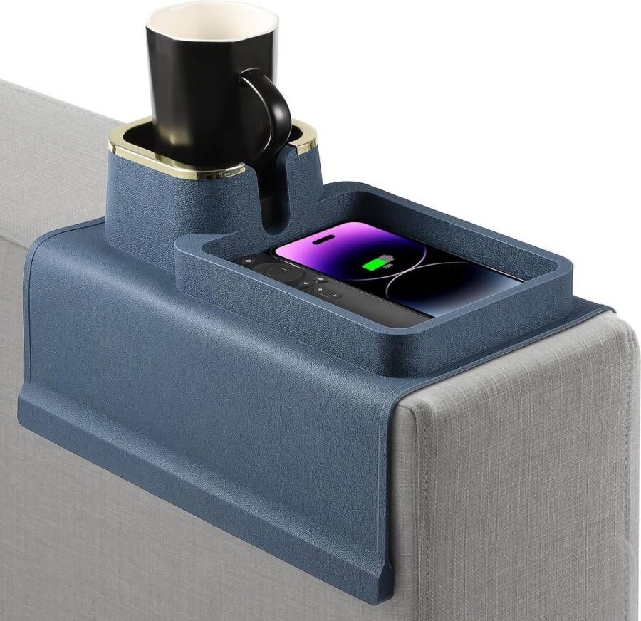 Sofatablet bank drankhouder & sofa dienblad siliconen antislip met bekerhouder antislip basis bekerhouder bank armleuning (blauw)