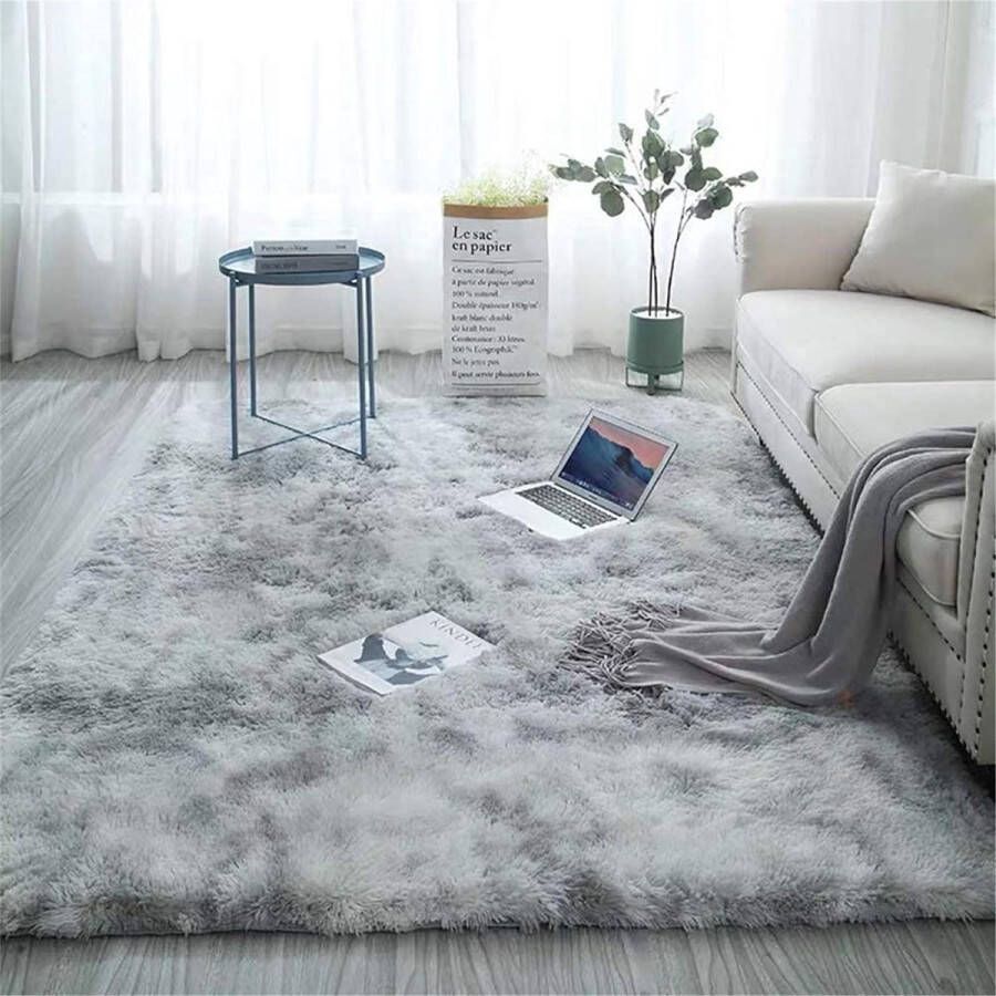 Soft Area Rug Shaggy Rug Colourful and Fluffy Bedroom Rug Batik Rug Light Grey 60 x 120 cm