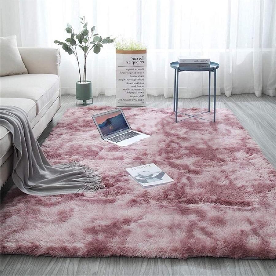 Soft Area Rug Slaapkamer Tapijt Roze Zottige Pluizige Kleurrijke Batik Tapijt 120 x 160 cm