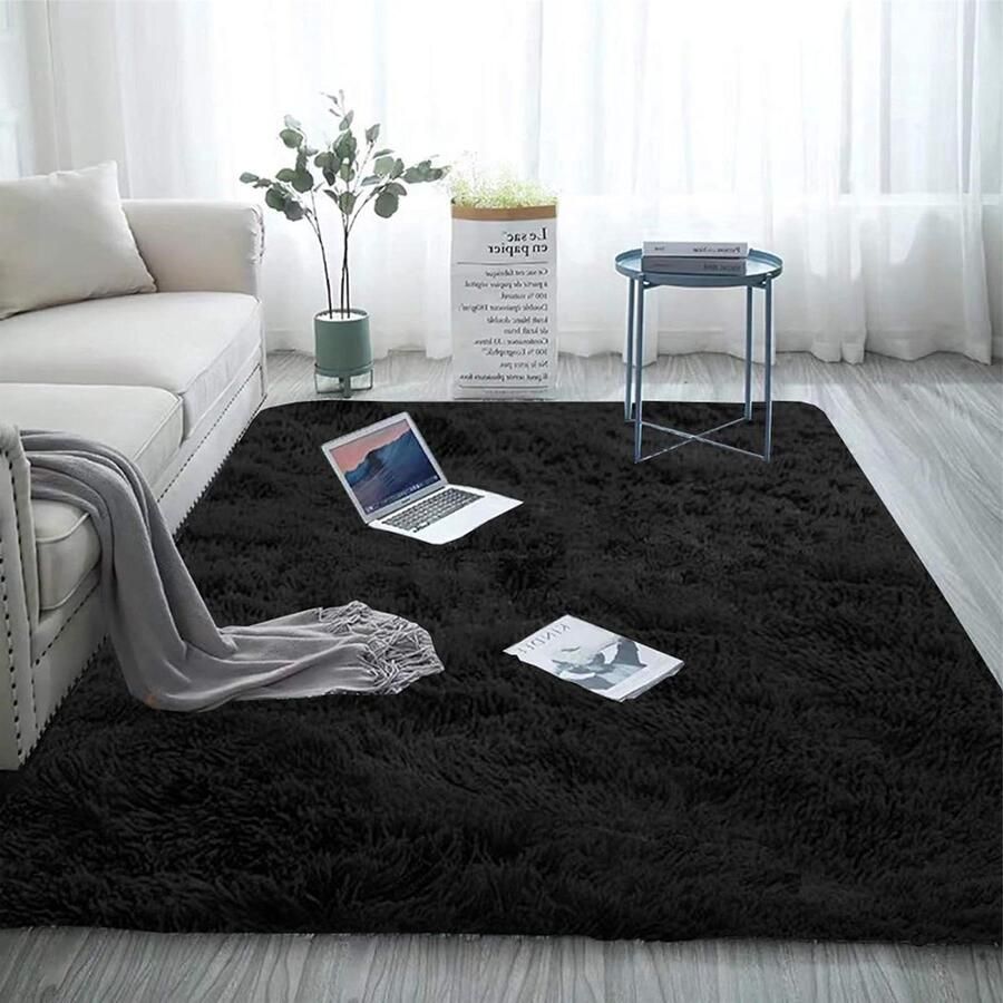 Soft Area Vloerkleed shaggy tapijt voor slaapkamer 1 stuk zwart 60 x 90 cm