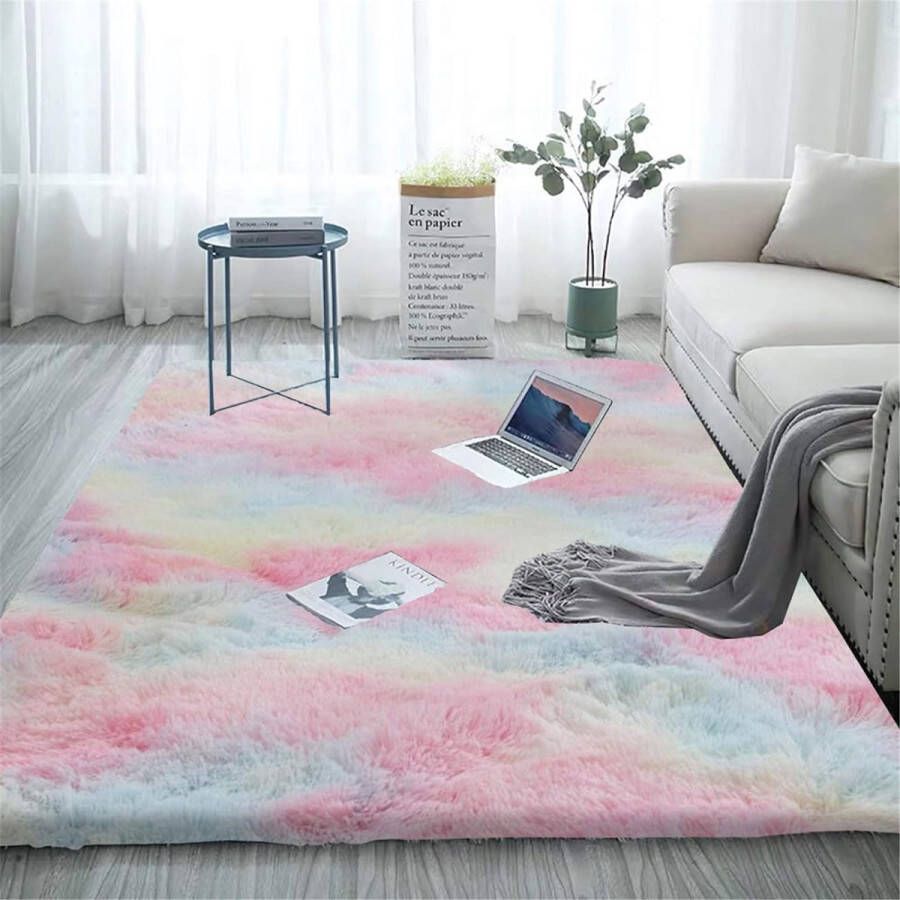 Soft Area Vloerkleed voor de slaapkamer shaggy tapijt zachte tapijten pluizige kleurrijke batik-tapijten tapijt regenboog 120 x 160 cm