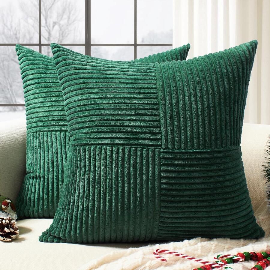 Softalker Kerstkussenhoes 40x40 groen corduroy set van 2 decoratieve esthetische kussenhoezen bankkussens decoratieve kussens bankkussens decoratieve kussens Scandinavische decoratie voor woonkamer bank slaapkamer winter