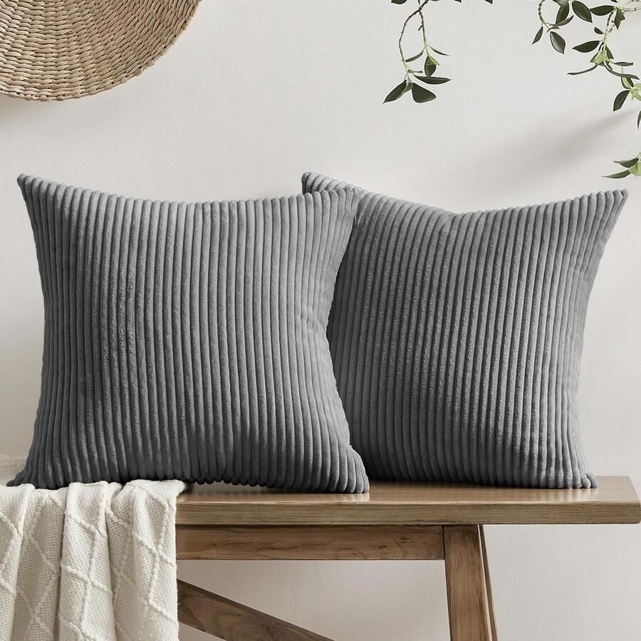 Softalker kussenhoes 50x50 donkergrijs corduroy zacht en pluizig set van 2 winter herfst kussenhoezen bankkussenhoezen kussenhoezen moderne decoratie voor slaapbank woonkamer slaapkamer