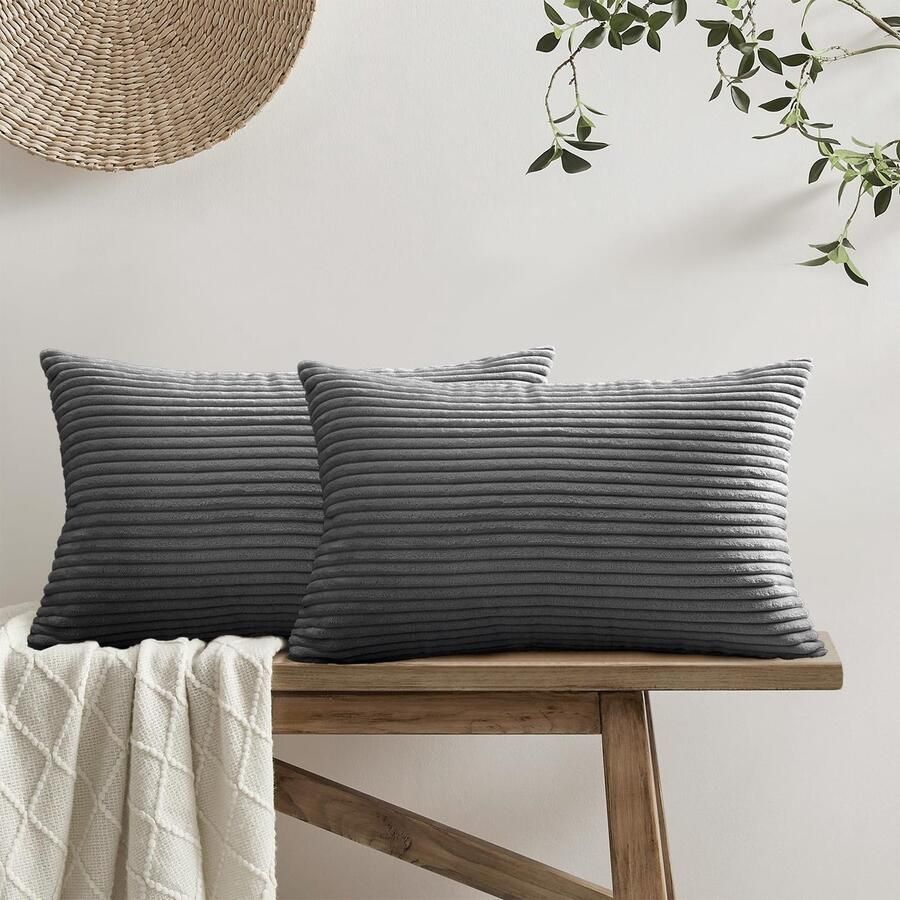 Softalker kussenhoezen 30x50 donkergrijs pluizig 2 stuks kussenhoezen bankkussenhoezen nekkussen decoratief kussen bankkussen kussensloop winter herfst decoratie voor bank woonkamer slaapkamer bed