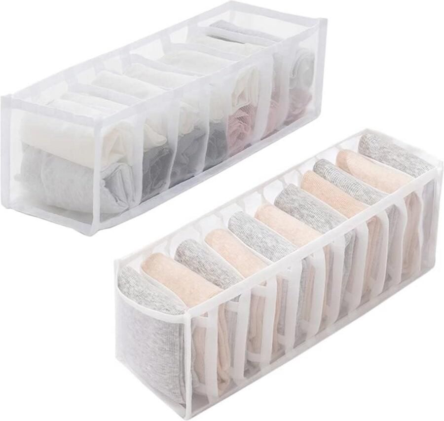 Sokken- en ondergoedlade-organizers opvouwbare kledinglade-organizers met 11 + 7 roosters ruimtebesparend en wasbaar (wit)