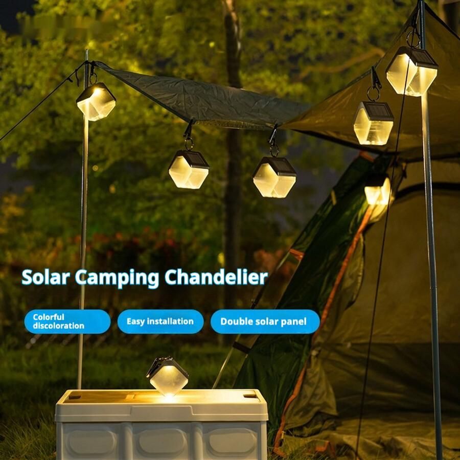 Solar 4 IN 1 tuinverlichting & Camping Tent Decoratieve Lamp( 4 stuks ) -2modi (warm &kleuren) Maat L-tentlamp & wandlamp & tuinverlichting & hanglamp（4 IN 1)- IP65 waterdichte lichten -ijsblokjes lichten hangen lamp