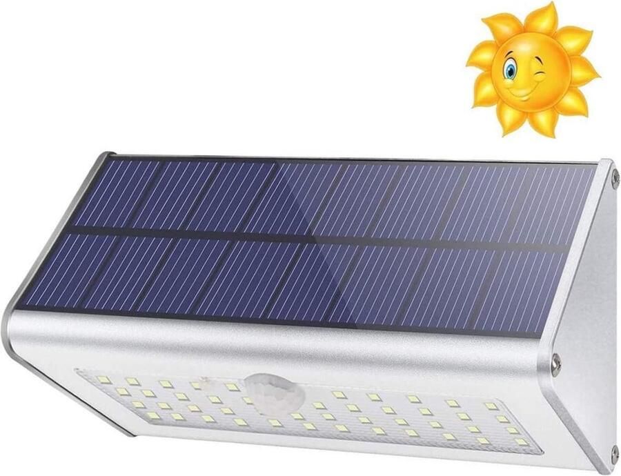 Solar Buitenmuur Wandlamp met Bewegingssensor 46 LED 1100 Lumen Geschikt voor Tuin Veranda en Oprit Warm Wit Licht