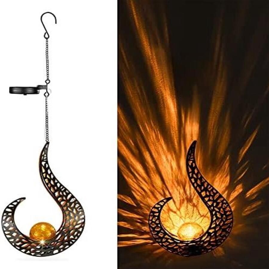 Solar Hanglamp Buiten – LED Lantaarn met Automatische AAN UIT Sensor Vlam Effect Buitenverlichting op Zonne-energie