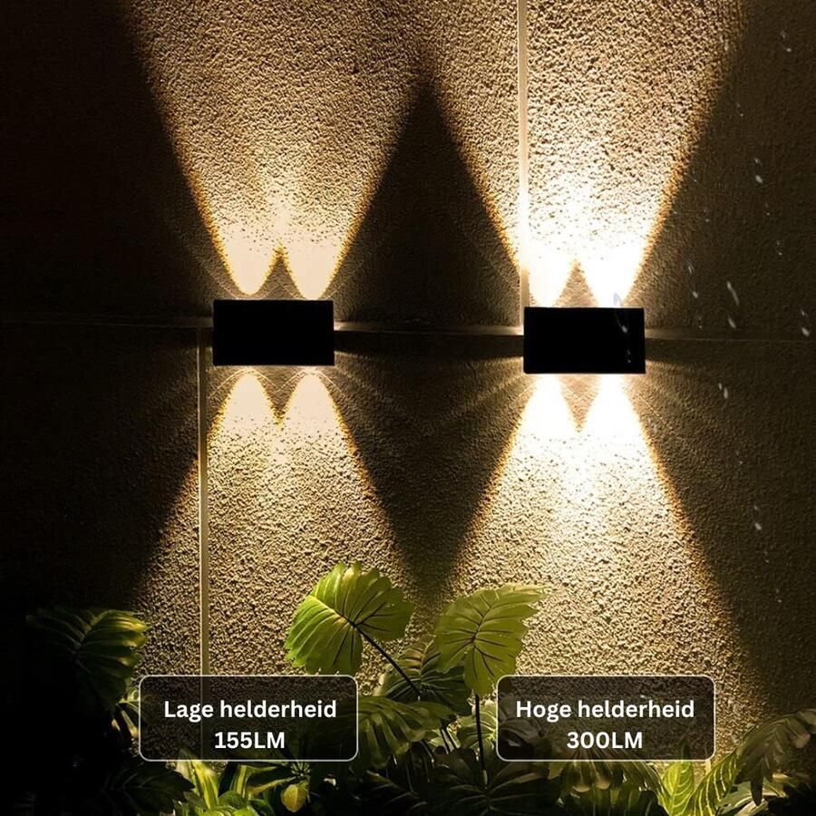 Solar Lampen Buiten Omhoog Omlaag Solarlampen Buitenbeveiliging Wandlamp 2 Verlichtingsmodi Waterdicht IP54 Wandlamp Tuin Warm Wit 2 Stuks