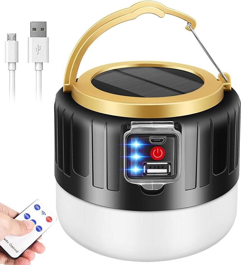 Solar LED Camping Lantern Oplaadbare Emergency Lantern Afstandsbediening Zaklamp Tent Lights 700LM 5 Licht Modes 2400Mah Power Bank IP65 Waterdicht Perfect Voor Backpacken