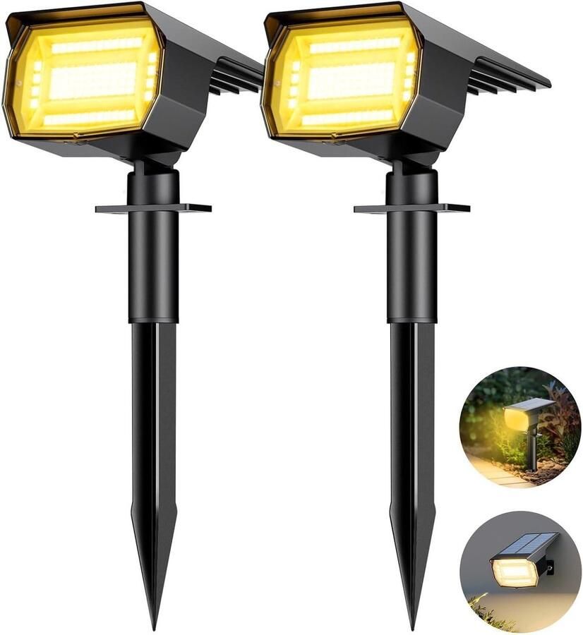Solar spots 2 stuks met 72 leds waterdichte zonnelampen voor buiten en tuin IP65 warmwit boomverlichting
