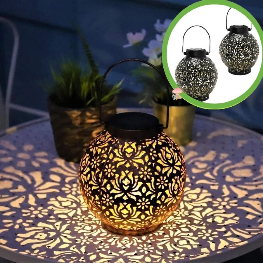 Solar Tafel Buitenlamp(2 stuks)- Solar Tuinverlichting Zonne Energie met Schaduweffecten -tafellampen voor buiten -Solar Lamp Tuin- Tuinverlichting Led Buiten ophangen – Lantaarn Windlicht op Zonneenergie Lantaarn voor Buiten- warm wit