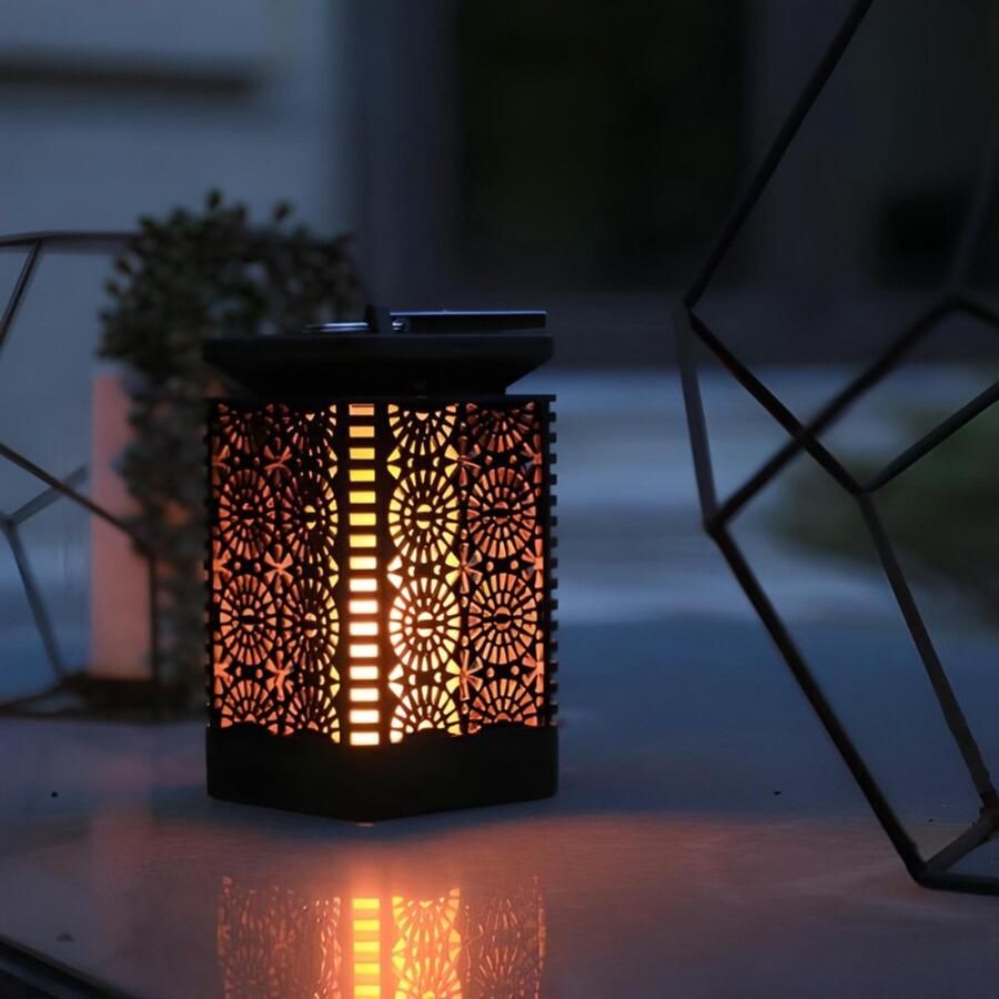 Solar tuinlantaarn + Hanger Solar Oriëntaalse lamp met Vlam effect Daglichtsensor IP44