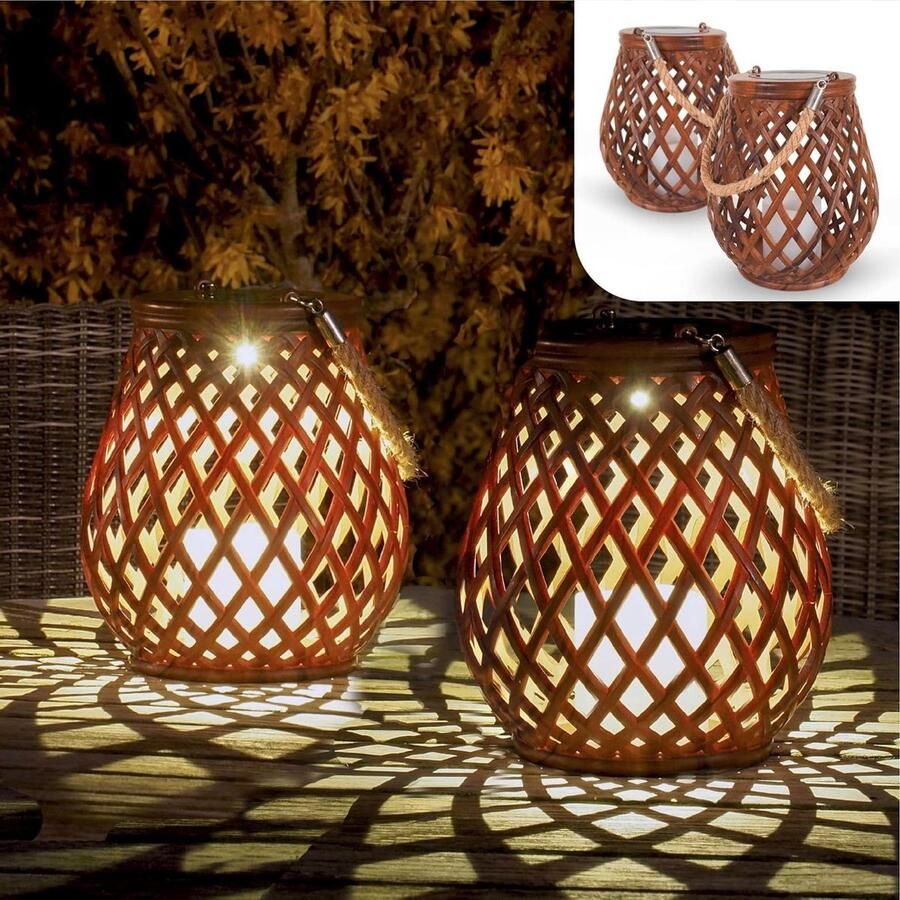 Solar Tuinverlichting op Zonne-energie Set van 2 Rotan Uitstraling Dag Nacht Sensor Tafellamp voor Buiten tuinverlichting op zonneenergie