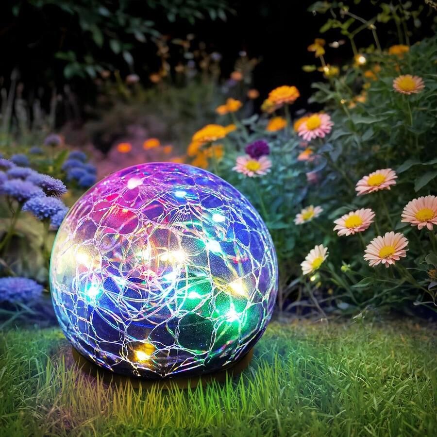 Solarlampen buiten tuin zonnelantaarn diameter 10 cm 30 leds kleur tuinlamp vloerlamp op zonne-energie IP65 waterdicht led bol gazon looppad tuindecoratie