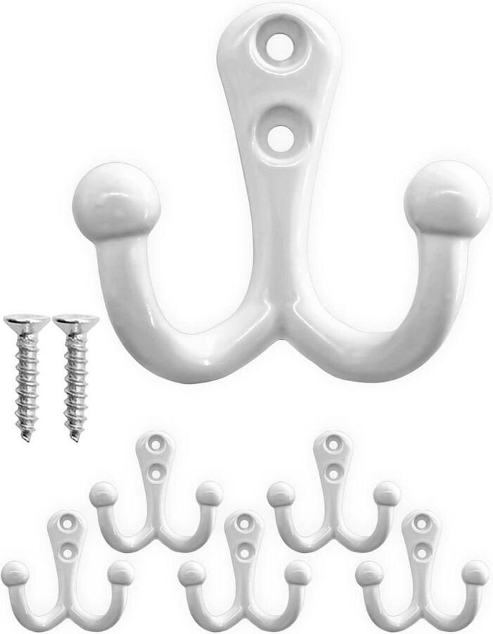 Solid Antique Double Hooks Vintage Country House Design Set of 5 in White