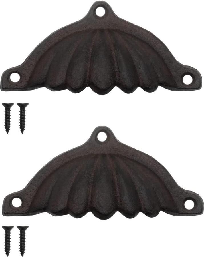 Solid Rustic Shell Handles Drawer Racks Cast Iron Art Deco Design Antique Handles 105 x 48 mm Set of 2 Black