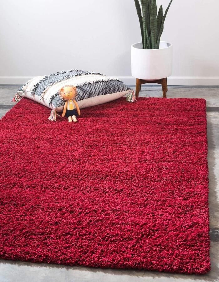 Modern Pluche Tapijt Lush & Zacht Solo Solid Shag Collection 4' 0 x 6' 0 rechthoekig Kersenrood